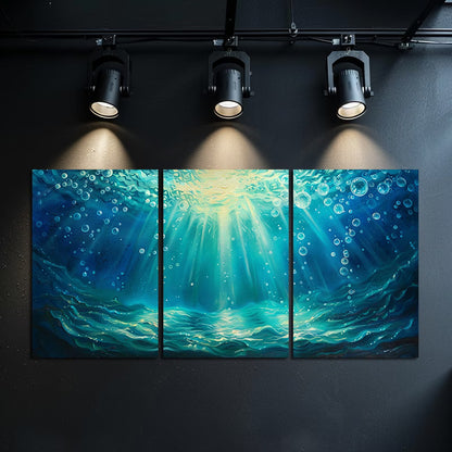 3pcs The surface of the deep blue sea Wall Art Set Canvas Framed 60x90cm - High Quality Print 100% Australian Made Wall Canvas Ready to Hang