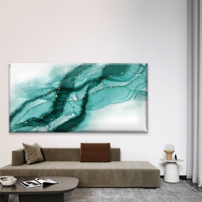 Pastel Cyan Mint Liquid Marble Wall Art Canvas Office Home Room Framed 120x60cm