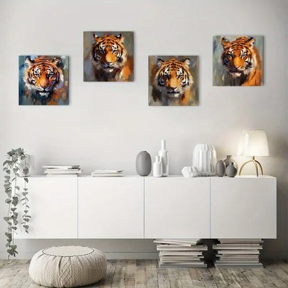 4pcs Graffiti Tiger Theme Wall Art Canvas Framed - Bella Home Decor