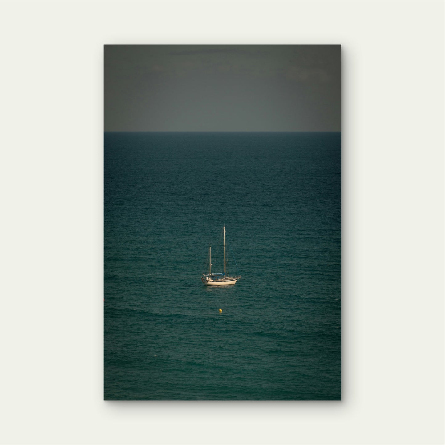 Sailboat Floating On The Calm Ocean Waters 60x90cm Metal Print Ready to Hang