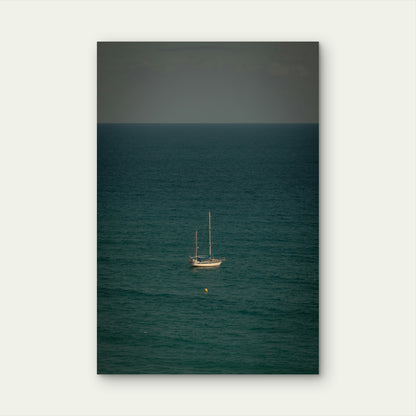 Sailboat Floating On The Calm Ocean Waters 60x90cm Metal Print Ready to Hang