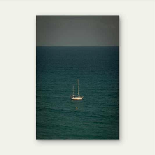 Sailboat Floating On The Calm Ocean Waters 60x90cm Metal Print Ready to Hang
