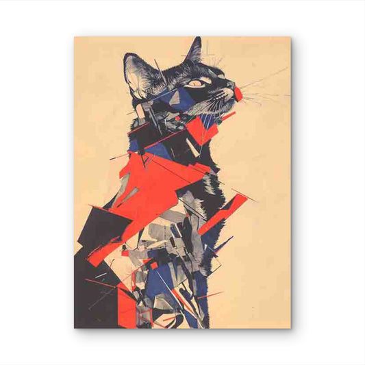 Abstract Cat Geometric & Cubist-Inspired Design 60x90cm Metal Print Ready to Hang