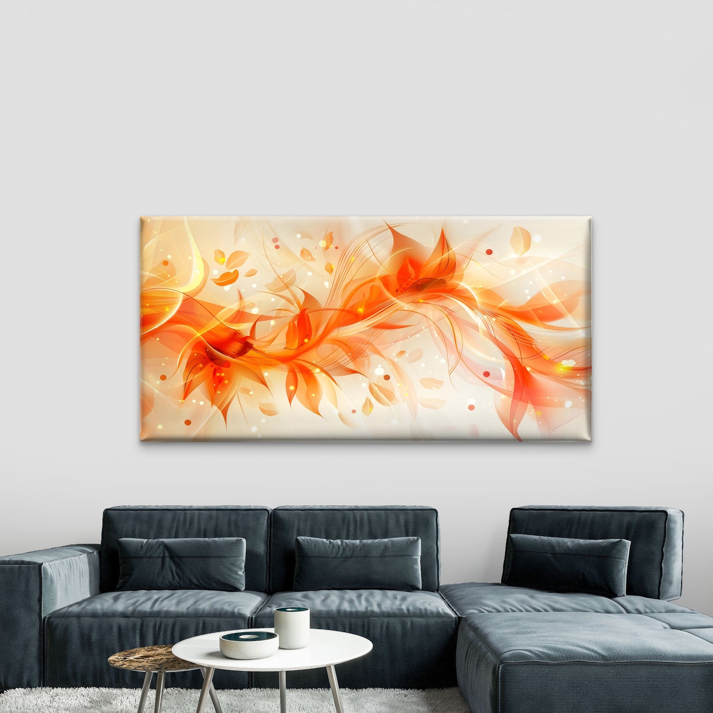 Vibrant Orange Flower Design Wall Art Canvas Office Home Room Framed 120x60cm