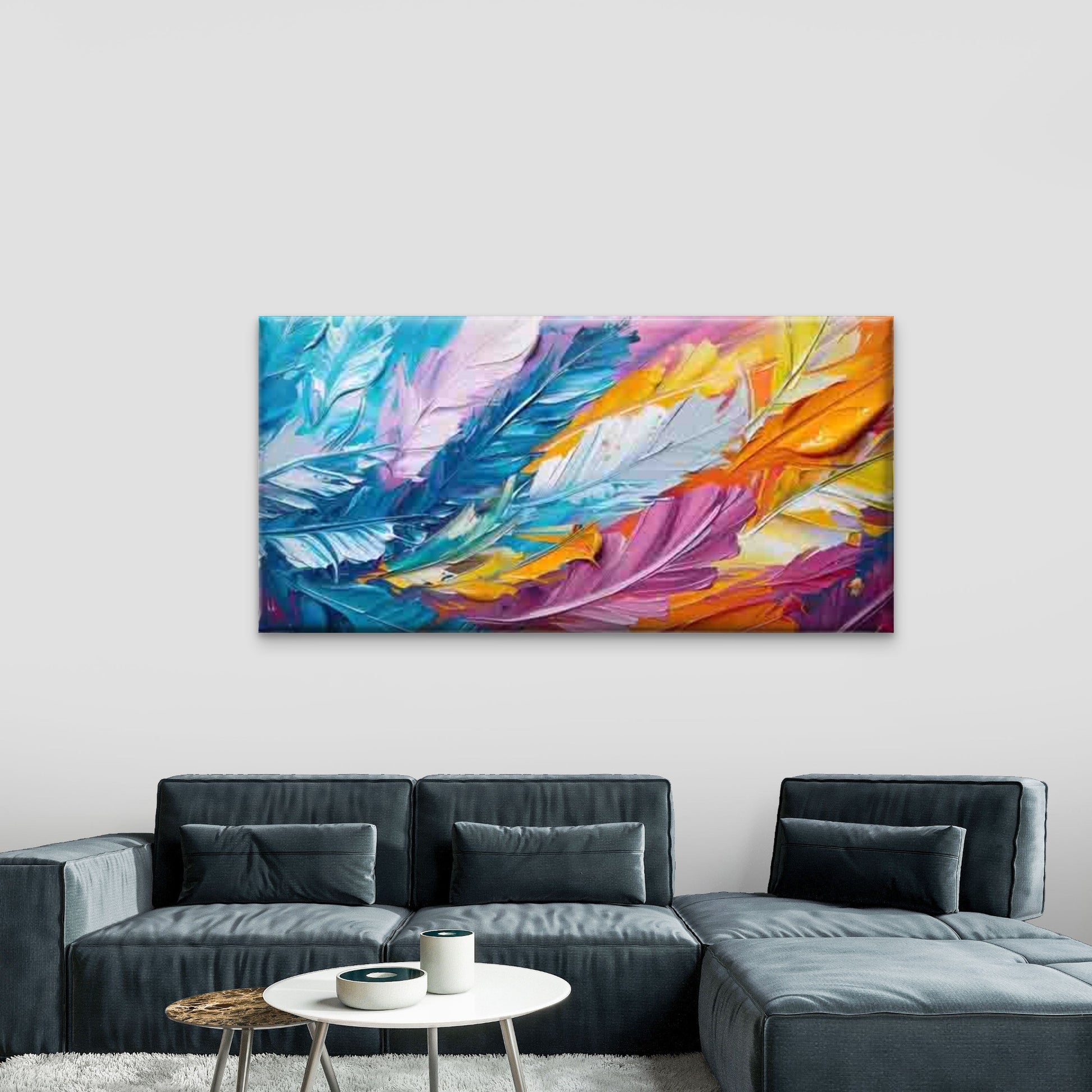Abstract Feather Painting Wall Art Canvas Office Home Room Framed 120x60cm - Bella Home Decor