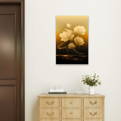 Golden Lotus Blossom Water Pond 40x60cm Metal Print Ready to Hang