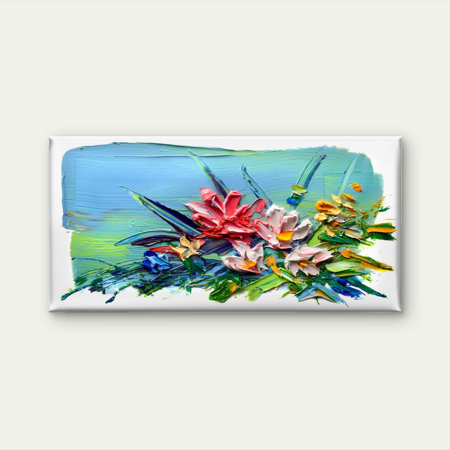 Modern Impasto Wildflower Bloom Wall Art Canvas Office Home Framed 120x60cm