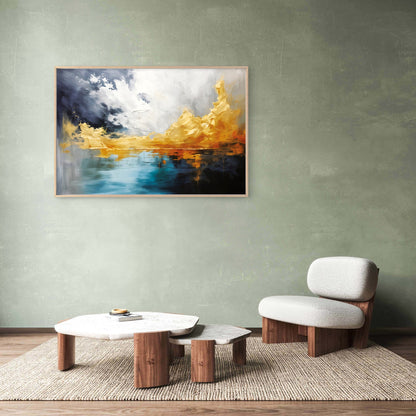 Blue Gold Abstract Painting Wall Art Decor 100% Australian Made