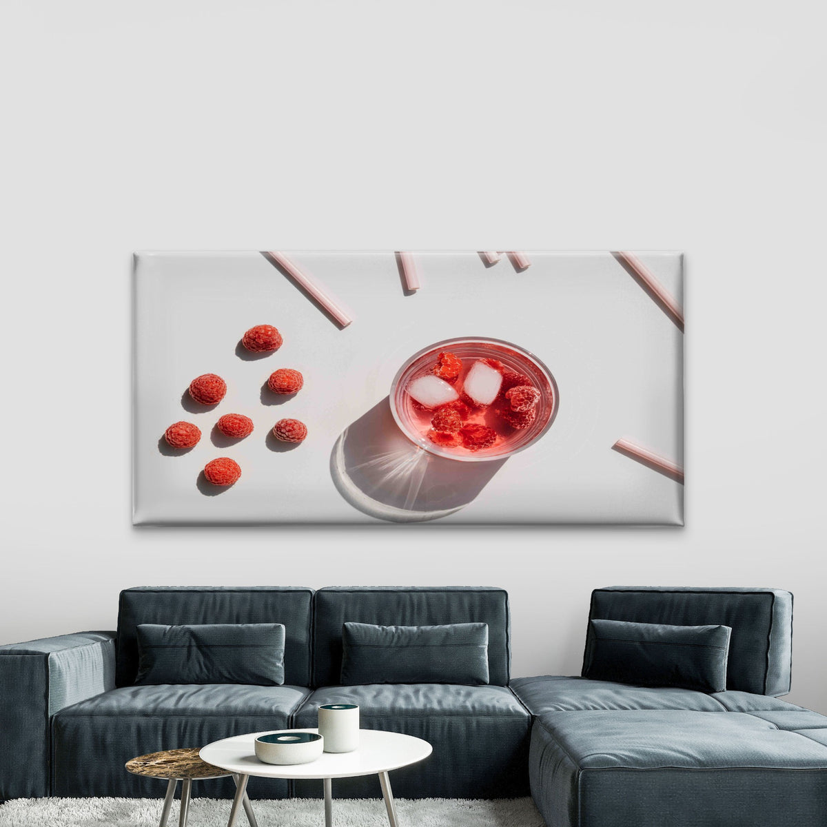 Refreshing Raspberry Drink Wall Art Canvas Office Home Room Framed 120x60cm