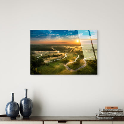 Winding River Valley Aerial View Glass Printing Wall Art Australian Made Quality