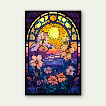 Ocean Sunset Moon Flower Meadow 40x60cm Metal Print Ready to Hang