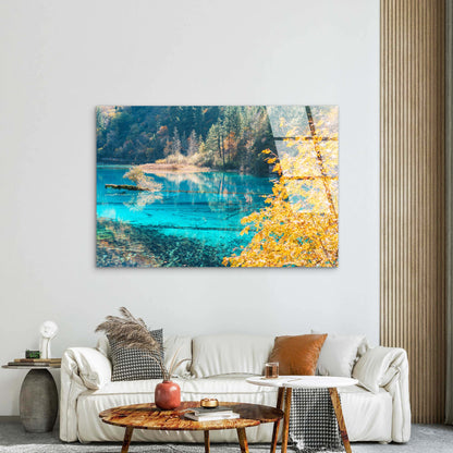 Turquoise Lake Autumn Forest Nature Acrylic Glass Printing Wall Art Australian Made Quality