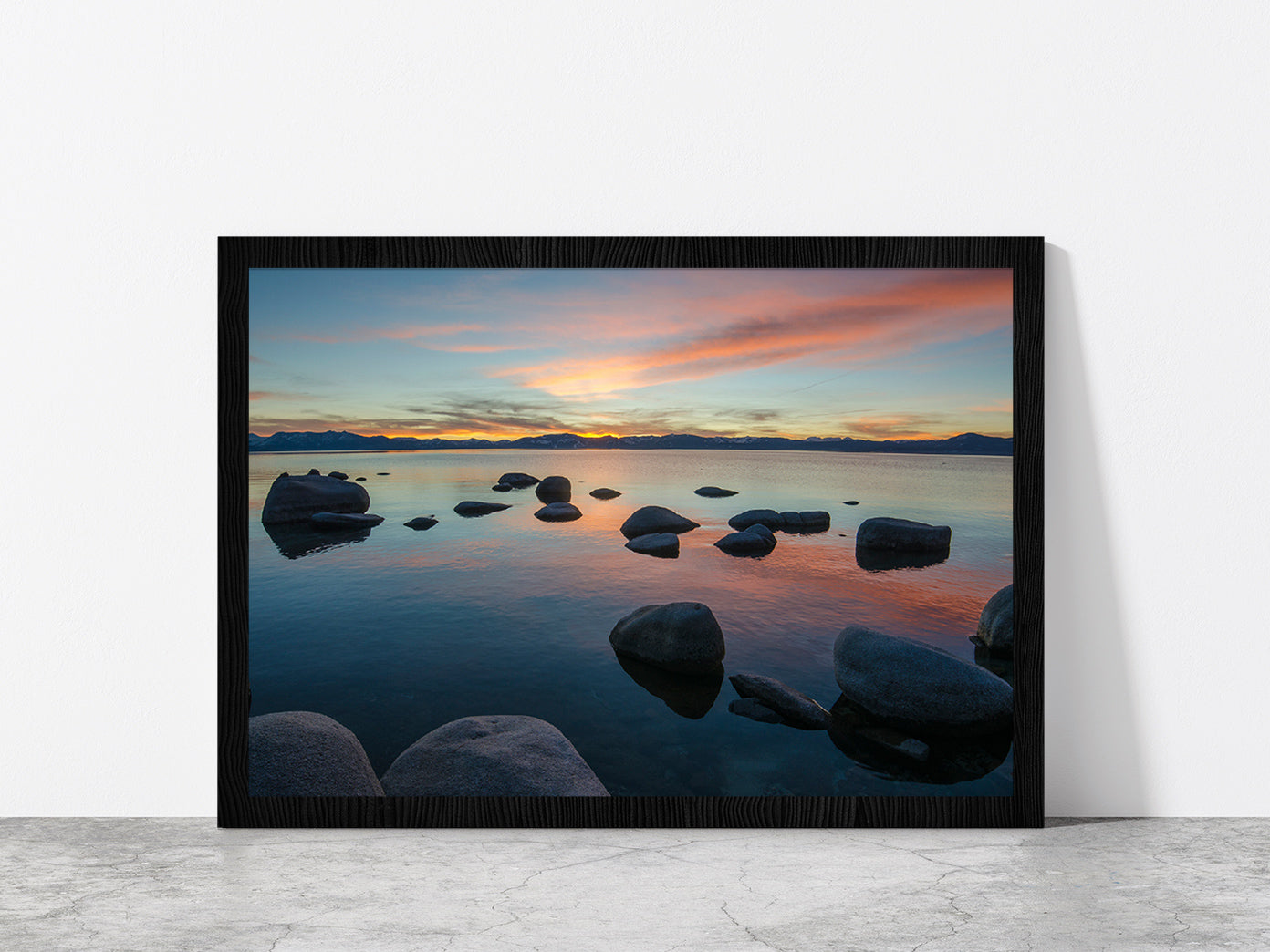 Lake Tahoe In The Sierra Nevada Glass Framed Wall Art, Ready to Hang Quality Print Without White Border Black