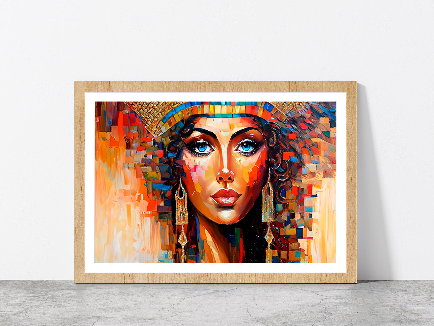 Ancient Beautiful Woman Painting Glass Framed Wall Art, Ready to Hang Quality Print With White Border Oak