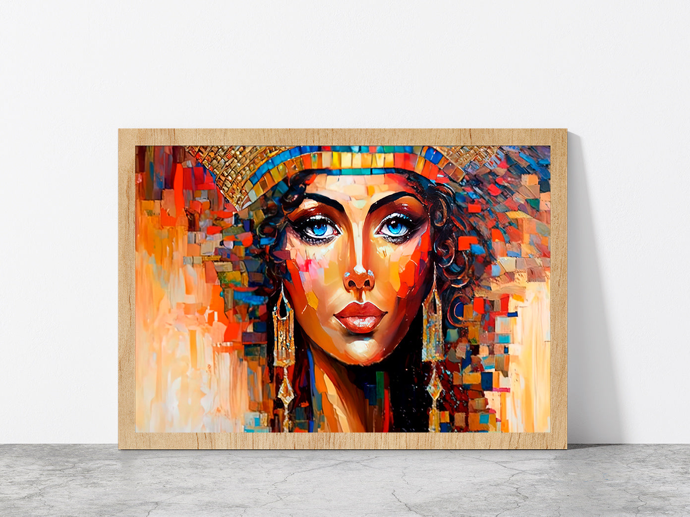 Ancient Beautiful Woman Painting Glass Framed Wall Art, Ready to Hang Quality Print Without White Border Oak