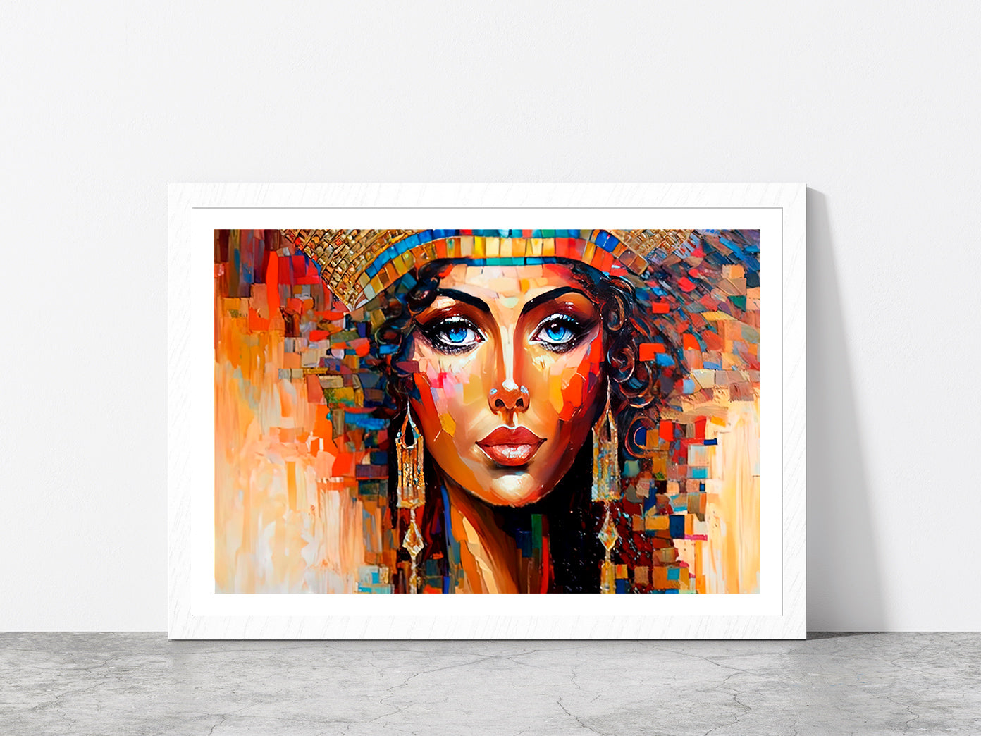 Ancient Beautiful Woman Painting Glass Framed Wall Art, Ready to Hang Quality Print With White Border White