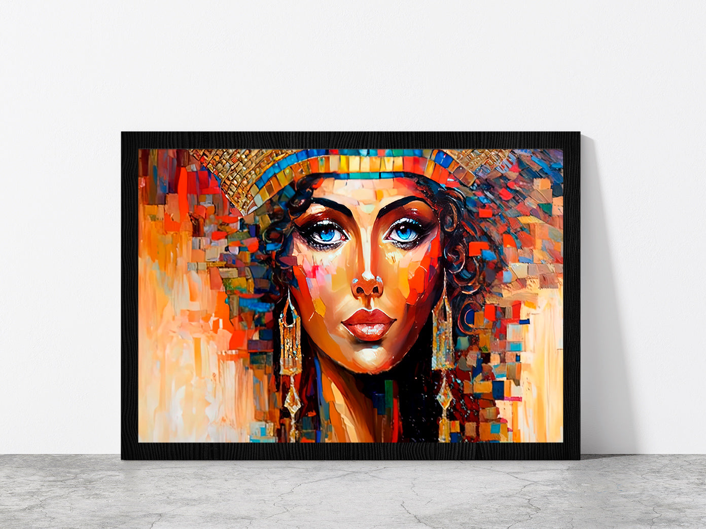 Ancient Beautiful Woman Painting Glass Framed Wall Art, Ready to Hang Quality Print Without White Border Black