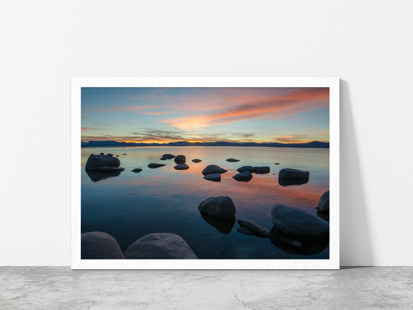 Lake Tahoe In The Sierra Nevada Glass Framed Wall Art, Ready to Hang Quality Print Without White Border White