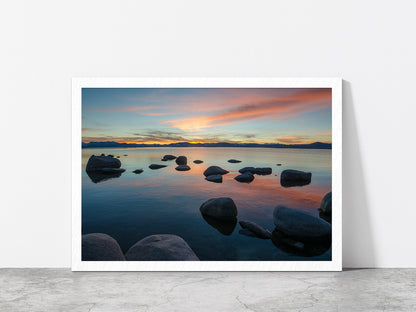 Lake Tahoe In The Sierra Nevada Glass Framed Wall Art, Ready to Hang Quality Print Without White Border White