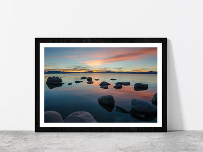 Lake Tahoe In The Sierra Nevada Glass Framed Wall Art, Ready to Hang Quality Print With White Border Black