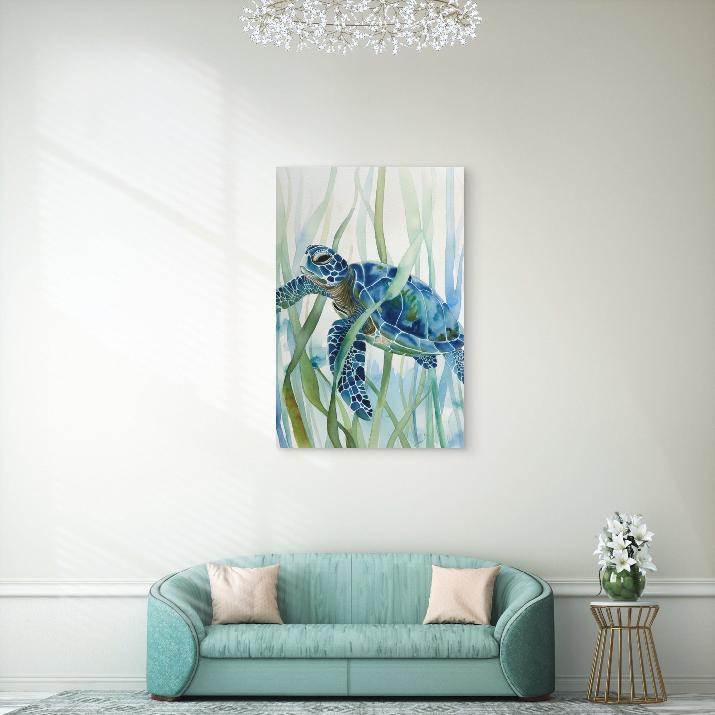 Turtle With Algae Illustration 40x60cm Metal Print Ready to Hang