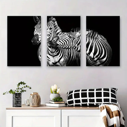 3pcs Black And White Zebra Canvas Metal Print Ready to Hang Art - Bella Home Decor