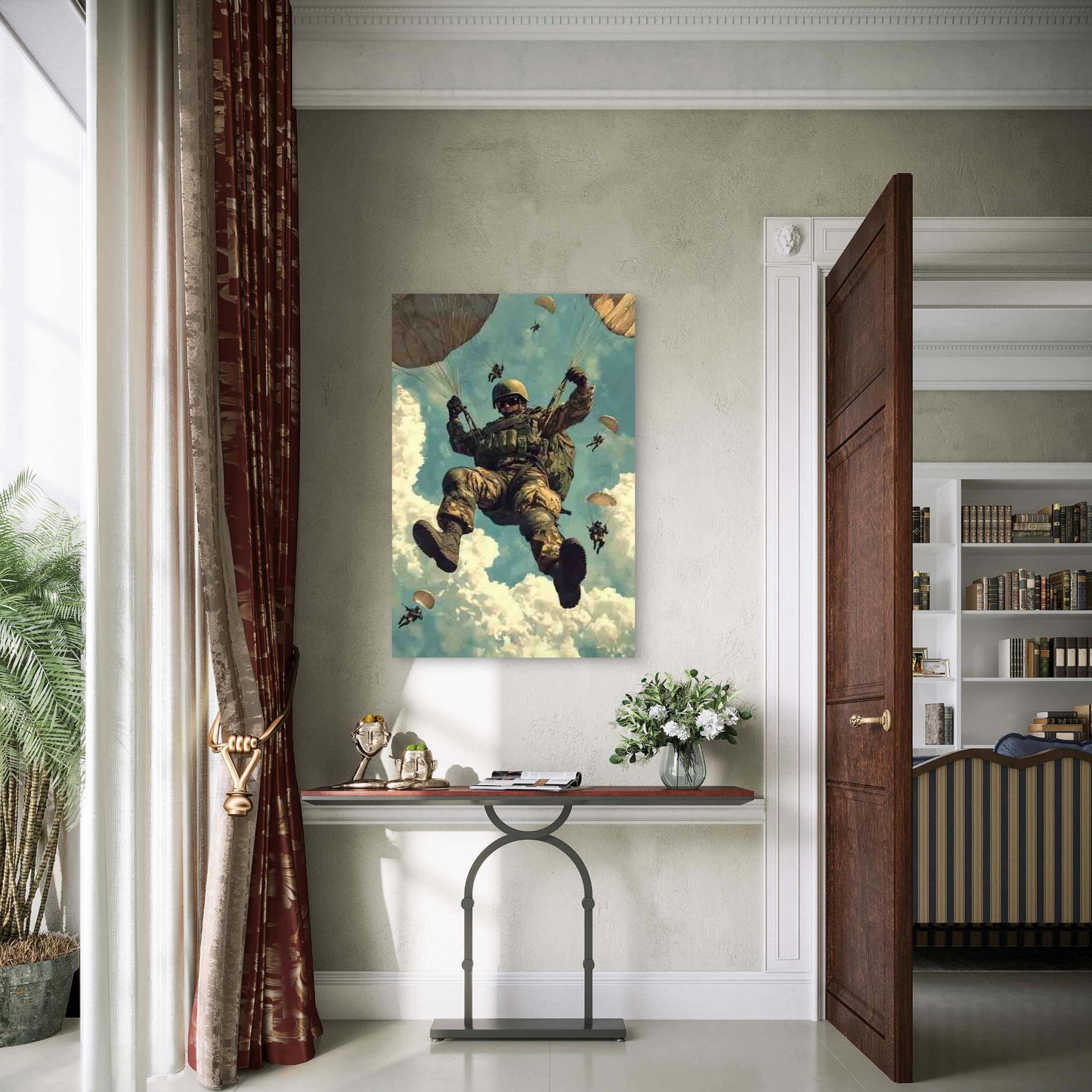 Paratrooper in Action Soldiers Parachuting Metal Print Ready to Hang - Bella Home Decor