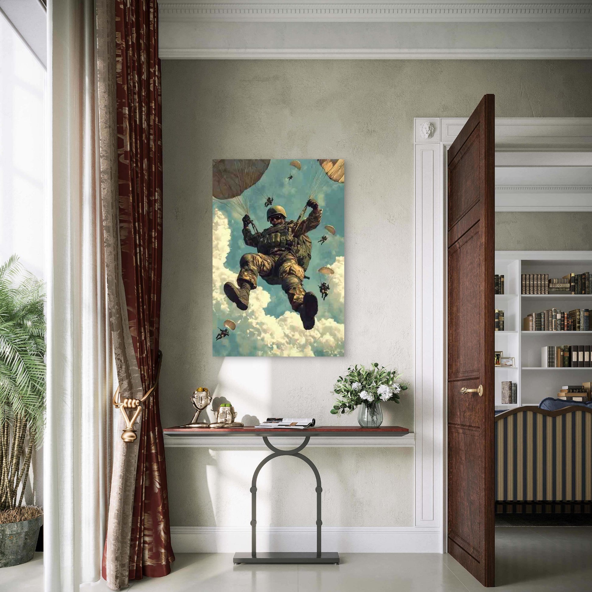 Paratrooper in Action Soldiers Parachuting Metal Print Ready to Hang - Bella Home Decor