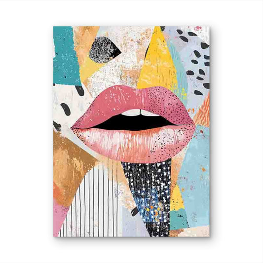 Vibrant Abstract Female Design with Bold Lips 60x90cm Metal Print Ready to Hang