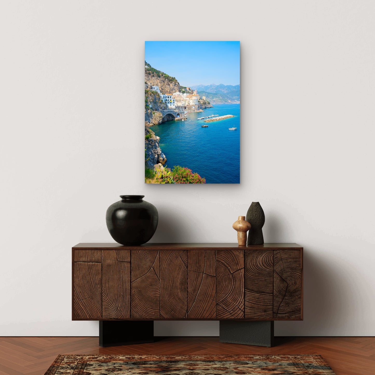 Atrani Amalfi Coast Italy Cliff Village Sea 40x60cm Metal Print Ready to Hang