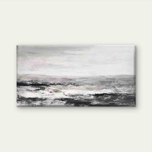 Black and White Coastal Wave Wall Art Canvas Office Home Room Framed 120x60cm