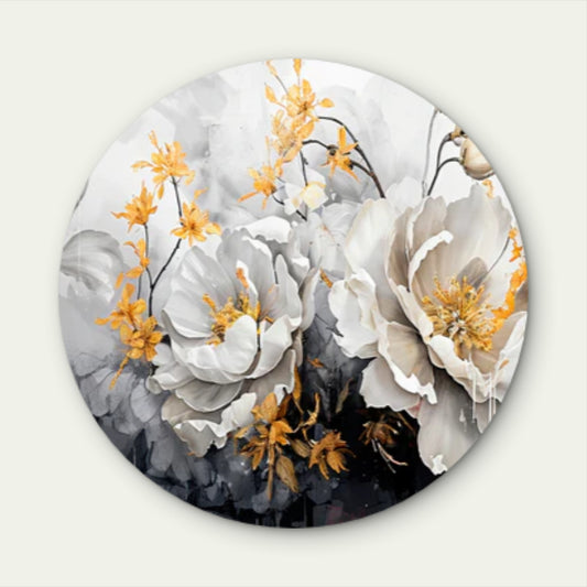 Blue Toned White Flowers Black and White Acrylic Glass Rounded Print Tempered Glass Wall Art 100% Made in Australia Ready to Hang