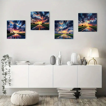 4pcs Dark Clouds Loom Over The City  Wall Art Canvas Framed