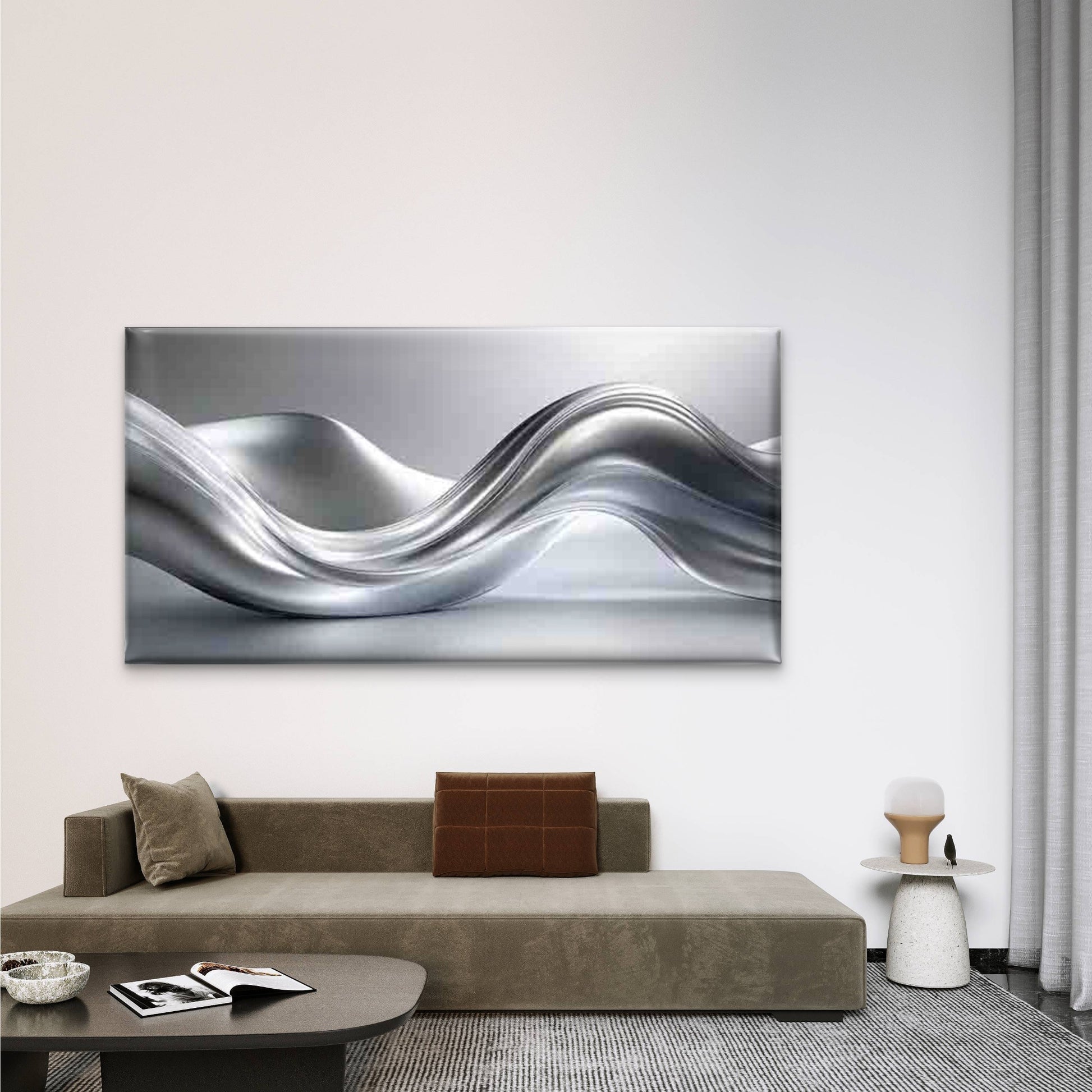 Metallic Wave Abstract Wall Art Canvas Office Home Room Framed 120x60cm - Bella Home Decor
