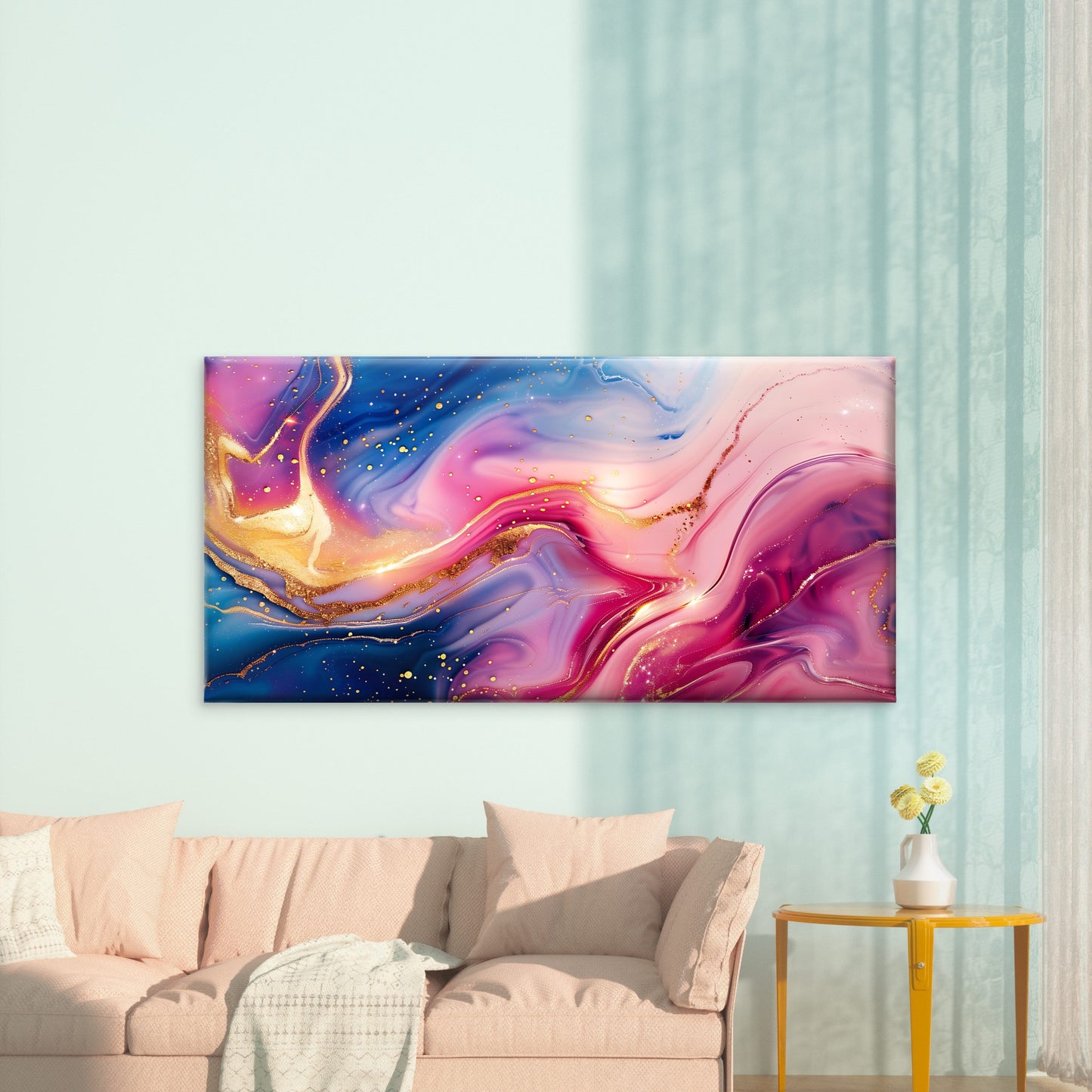 Golden Swirls In Indigo Wall Art Canvas Office Home Room Framed 120x60cm - Bella Home Decor