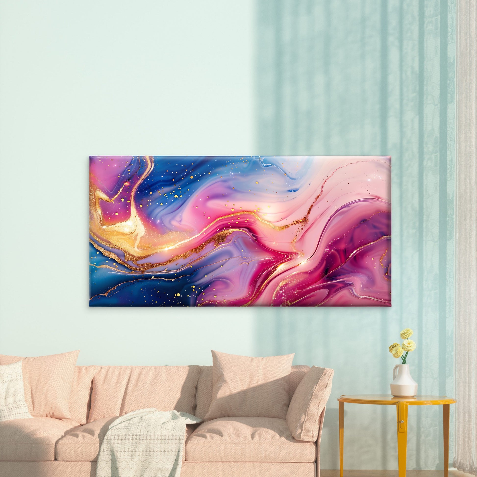 Golden Swirls In Indigo Wall Art Canvas Office Home Room Framed 120x60cm - Bella Home Decor