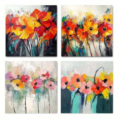 4pcs Outer Space Dinosaur Solar System  Wall Art Canvas Framed