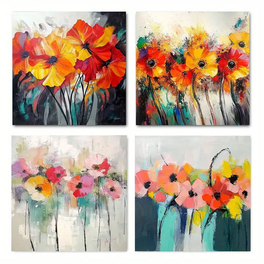 4pcs Outer Space Dinosaur Solar System  Wall Art Canvas Framed