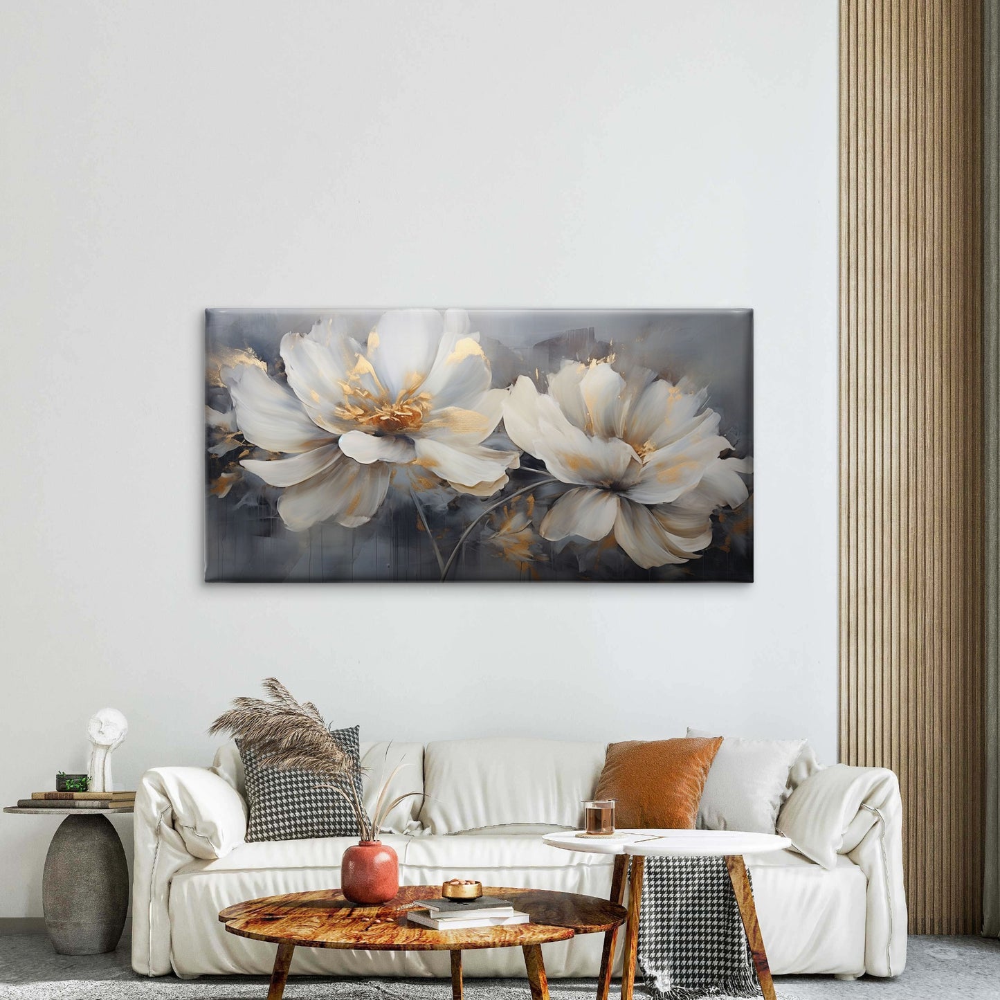 Modern Abstract White Peony Floral Wall Art Canvas Office Home Framed 120x60cm