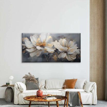 Modern Abstract White Peony Floral Wall Art Canvas Office Home Framed 120x60cm