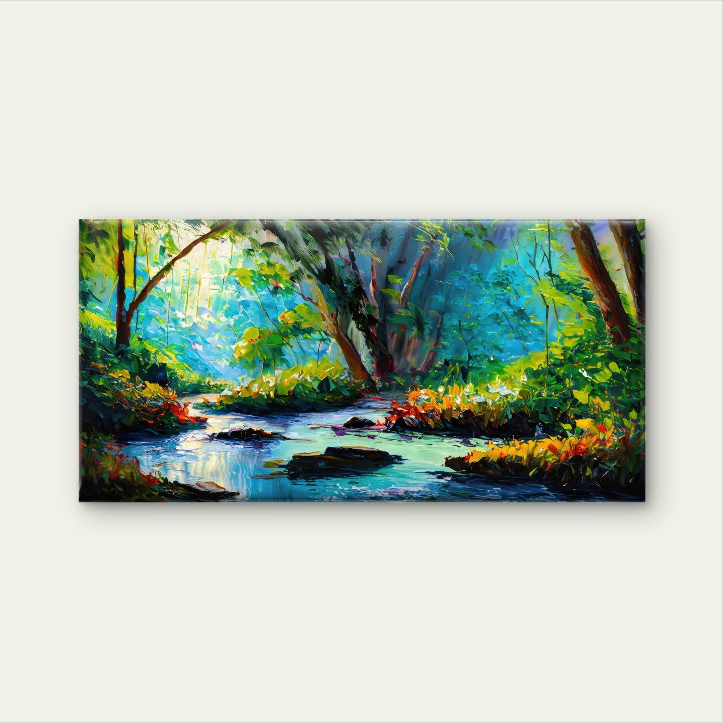 River In Autumn Forest Wall Art Canvas Office Home Room Framed 120x60cm
