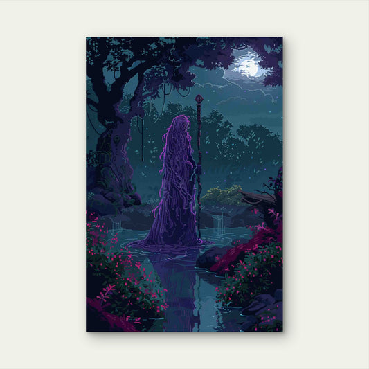 Enchanted Pixel Art Forest Landscape at Twilight 60x90cm Metal Print Ready to Hang