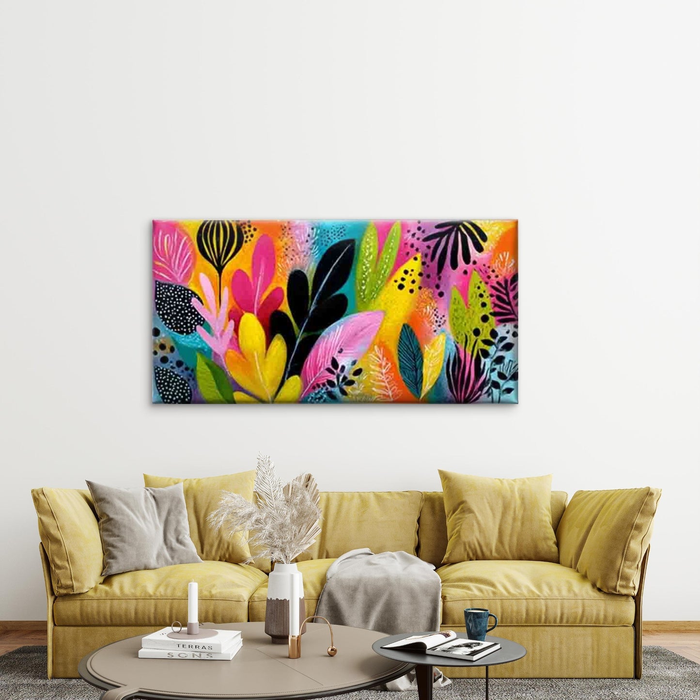 Foliage & Tropical Botanical Wall Art Canvas Office Home Room Framed 120x60cm - Bella Home Decor