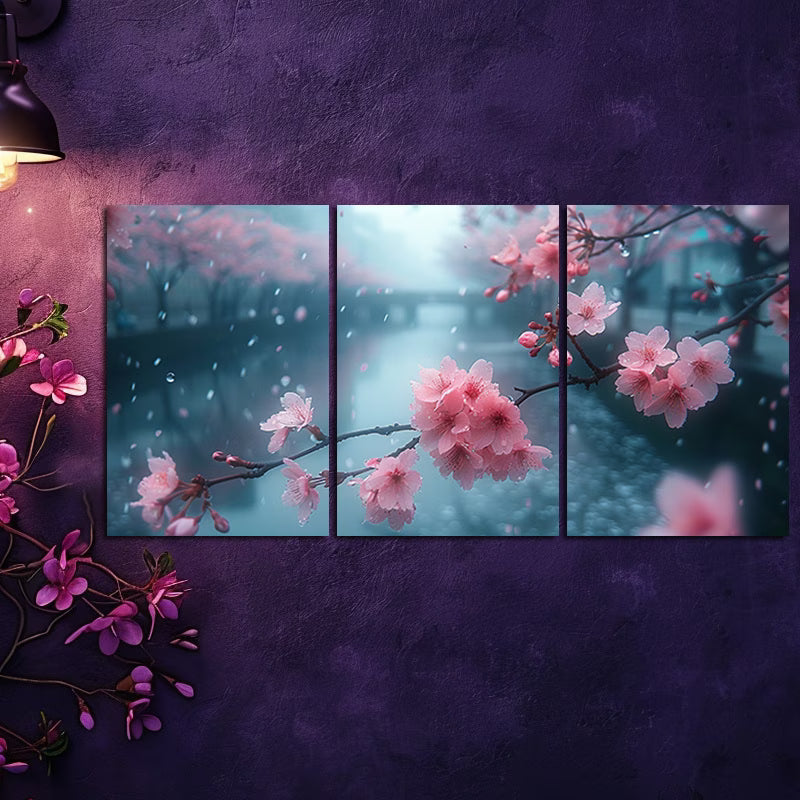 3pcs cherry blossoms in full bloom Wall Art Set Canvas Framed 60x90cm - High Quality Print 100% Australian Made Wall Canvas Ready to Hang - Bella Home Decor