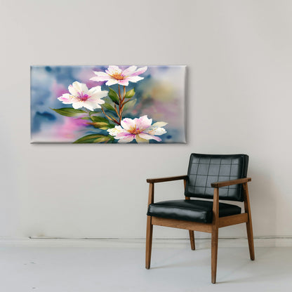 Pink Watercolor Spring Flowers Watercolor Paint Background Floral Wall Art Canvas Office Home Room Framed 120x60cm