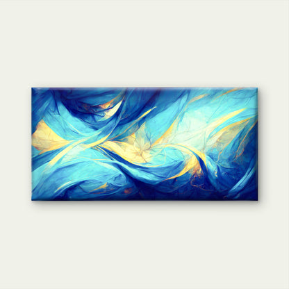 Blue Gold Flowing Waves Wall Art Canvas Office Home Room Framed 120x60cm