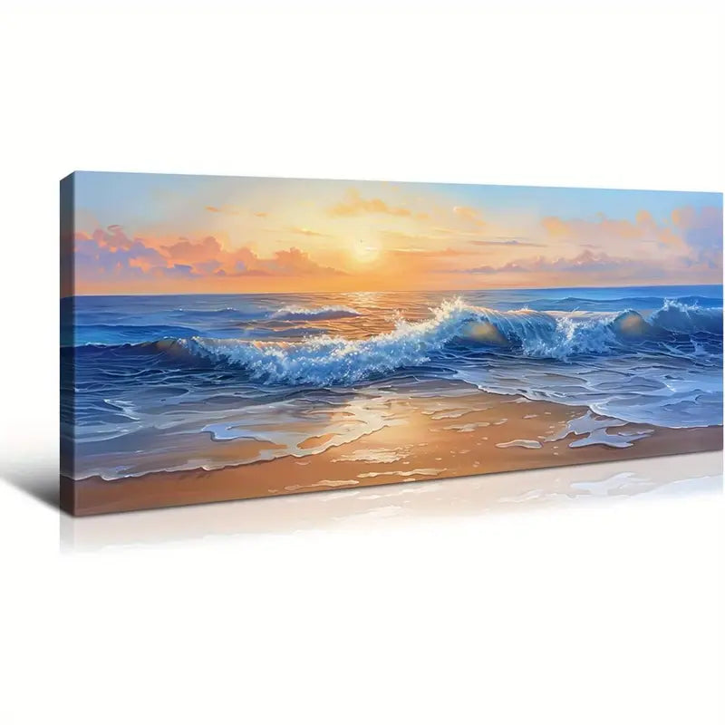 Vibrant Sunset Beach Waves Dynamic Ocean Wall Art canvas office home room framed 120x60cm - Bella Home Decor
