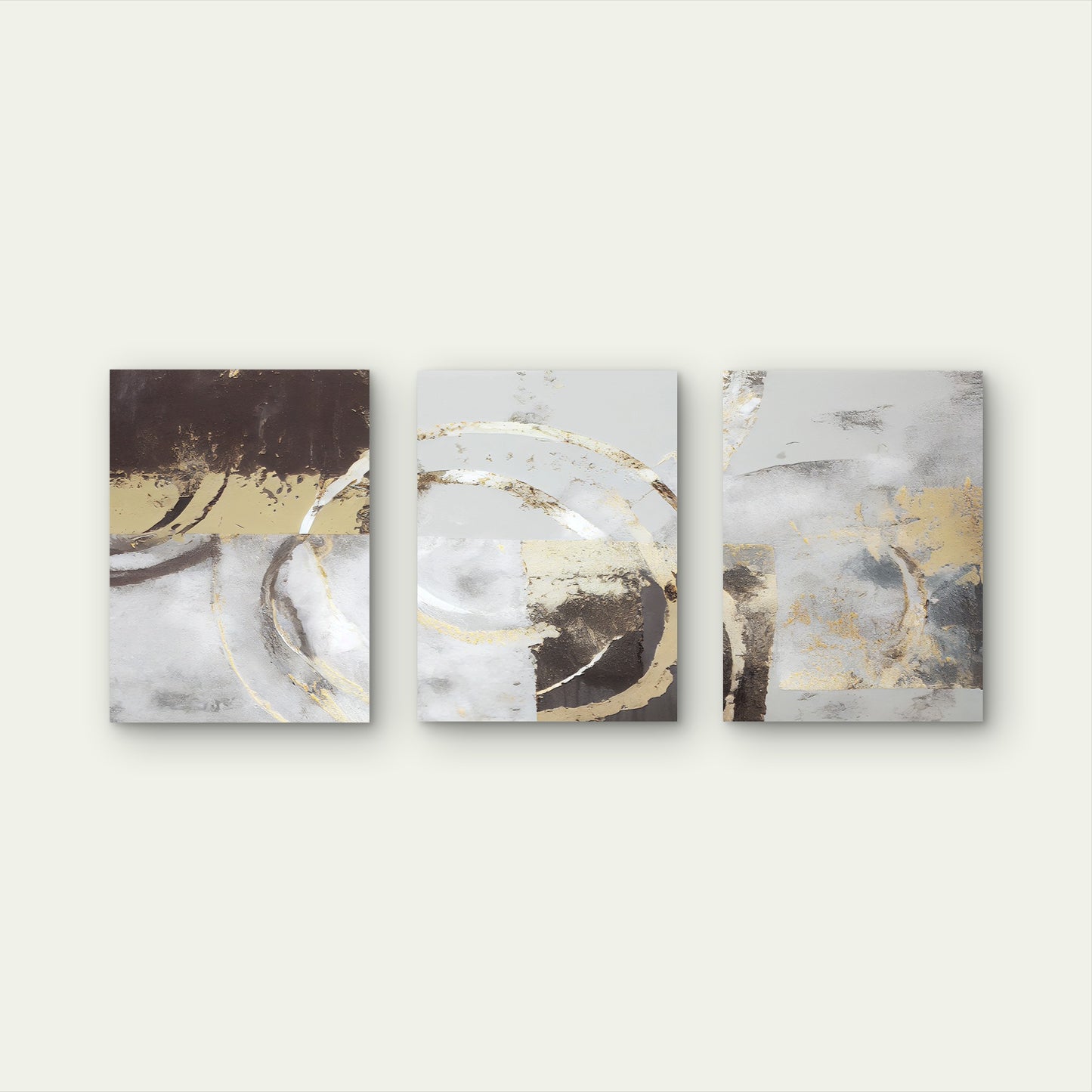 3pcs Grey Gold Foil Metallic Luxury Rings Wall Art Set Canvas Framed 40x60cm - High Quality Print 100% Australian Made Wall Canvas Ready to Hang