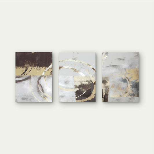 3pcs Grey Gold Foil Metallic Luxury Rings Wall Art Set Canvas Framed 60x90cm - High Quality Print 100% Australian Made Wall Canvas Ready to Hang