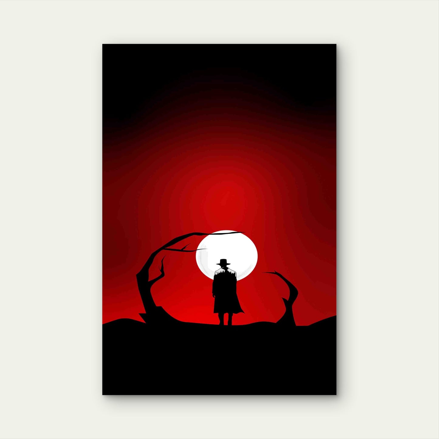 Cowboy Silhouetted Against a Dramatic Blood-Red Sky Metal Print Ready to Hang
